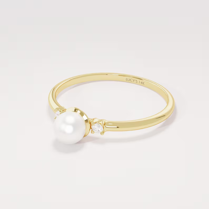 Picture of Gold Pearl and Diamond Ring