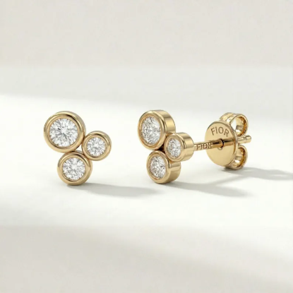 Picture of Gold Diamond Cluster Stud Earrings