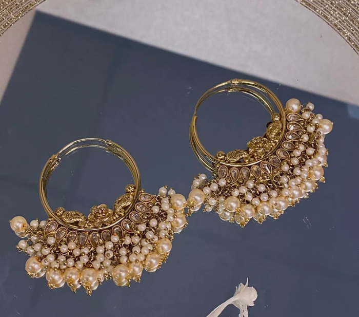 Picture of Golden Crystal/Pearl Hoop Indian Earrings