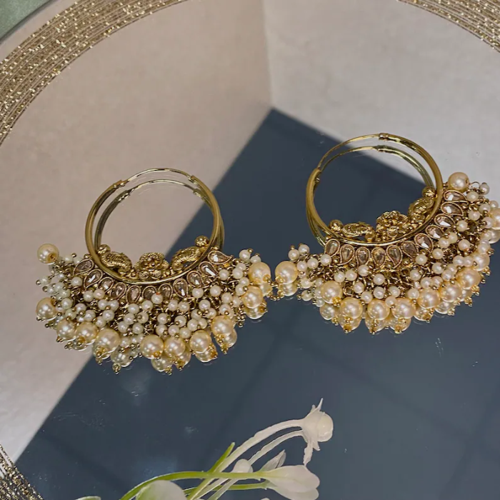 Picture of Golden Crystal/Pearl Hoop Indian Earrings