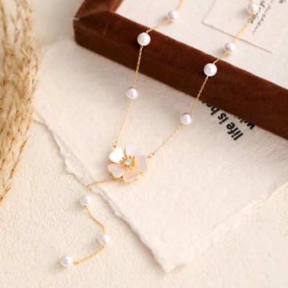 Picture of Pearl Flower Lariat Necklace