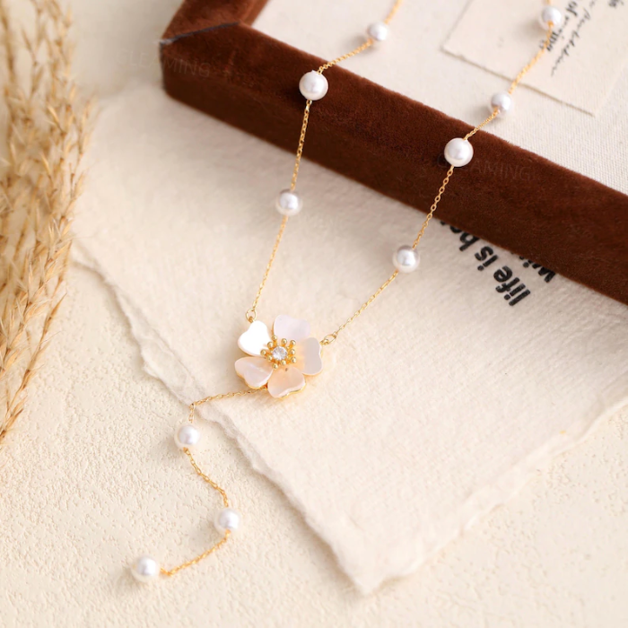 Picture of Pearl Flower Lariat Necklace