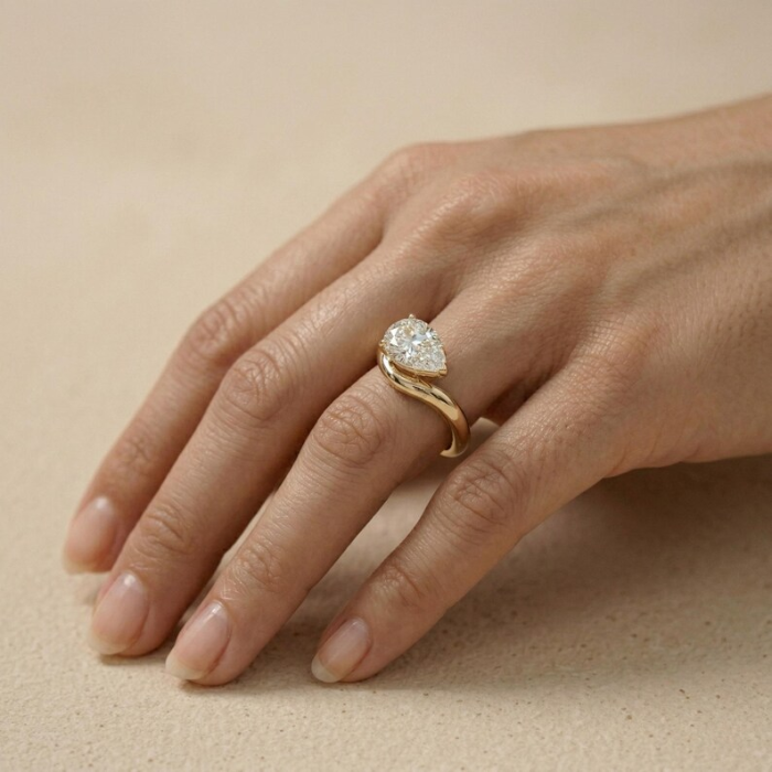 Picture of Lab Diamond Sculpted Wave Solitaire Ring
