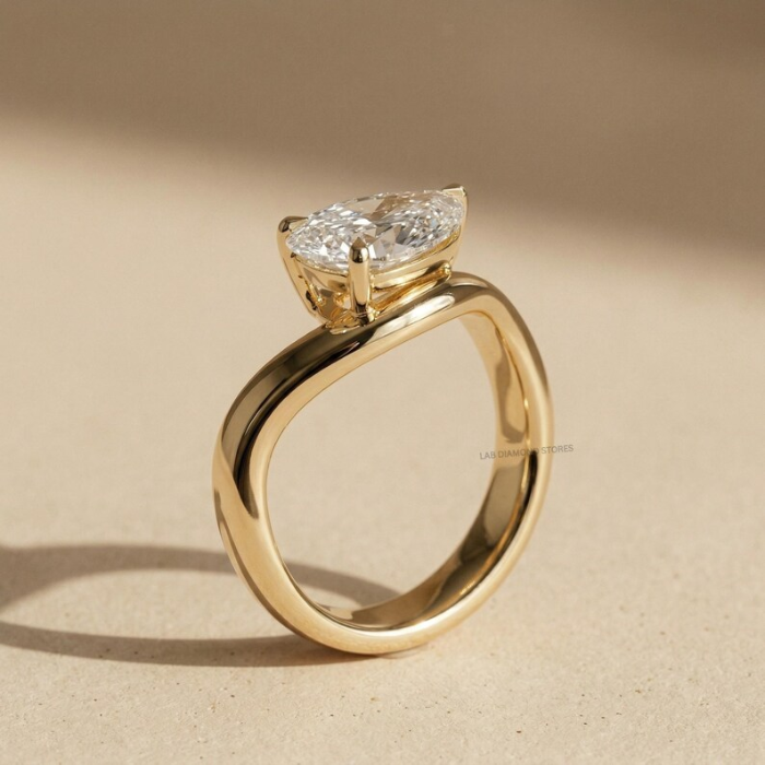 Picture of Lab Diamond Sculpted Wave Solitaire Ring