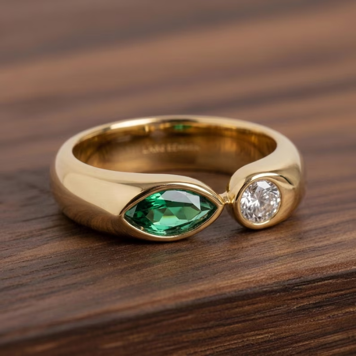 Picture of Emerald & Round Two Stone Ring